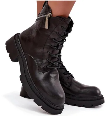 Zdjęcie produktu dla Skórzane Botki Workery Damskie Ocieplane Big Star SS274452 Czarne 36