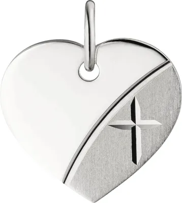Produktbild von Gravurplatte Herz mit Kreuz Kreuzchen aus 925 Sterlingsilber rhodiniert teilmatt