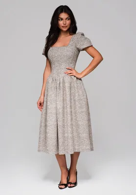 Produktbild von Ombre Midikleid mit Puffärmeln und eckigem Ausschnitt grau L