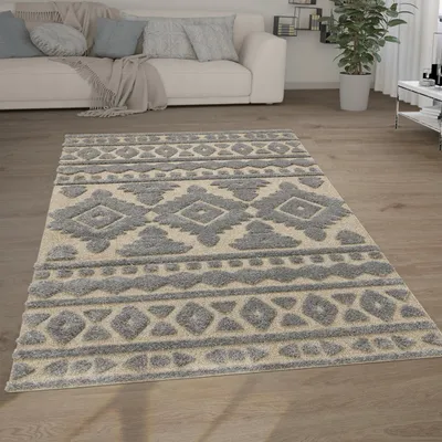 Produktbild von Hochflor Teppich Wohnzimmer Shaggy 3D Optik Ethno Boho Vintage Look Weich Grösse 60x100 cm