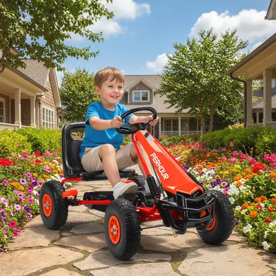 Produktbild von Pedal-Gokart für Kinder, Tretauto mit Bremse & Kupplung, Gokart Kunststoff-Stahl, Rot | 110 x 61 x 62 cm | höhenverstellbarer Sitz | 3–8 Jahre