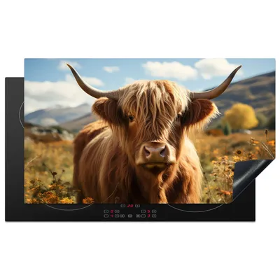 Produktbild von KitchenYeah© Herdabdeckplatte Schottischer Hochländer - Tier - Natur , 91x52cm, Küche Deko, Glaskeramikkochfeld Herdabdeckung, Abdeckplatte fùr Kochfeld