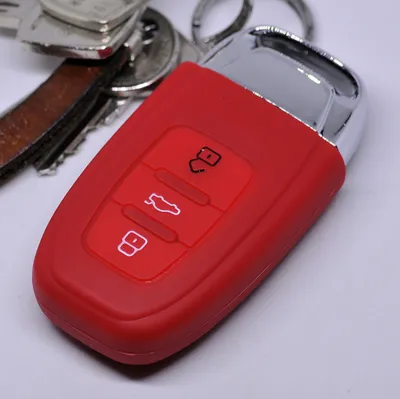 Produktbild von Auto Schlüssel Hülle Silikon Schutz Cover Rot kompatibel mit Audi A5 S5 A4 S4 Q3 Q5 A6 S6 R8 TT 3 Tasten KEYLESS SMARTKEY