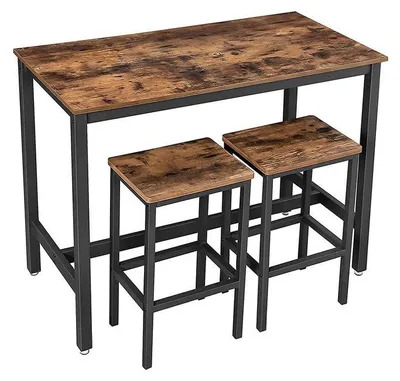 Obrázek produktu pro Průmyslový barový stůl s 2 barovými židlemi – výškově nastavitelný – 120 x 60 x 90 cm