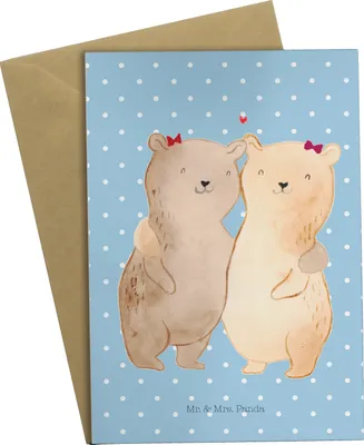 Produktbild von Mr. & Mrs. Panda Grußkarte Bären Schwestern - Blau Pastell - Geschenk, hochzeitskarten, Zwillinge, Sister, osterkarten, Grußkarten, Schwesterherz, Sis, neujahrskarte