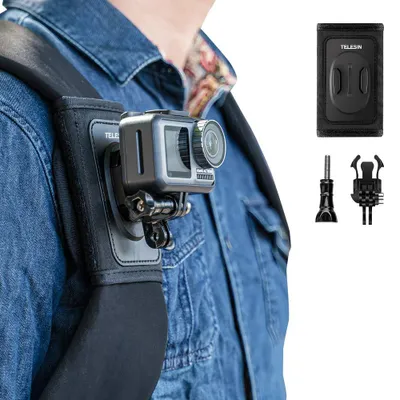 Produktbild von TELESIN Rucksack Schultergurt Halterung für GoPro Hero 13 12 11 10 9 8, DJI Action Pocket, Insta 360 X5 X4 Action Kamera, mit verstellbarem Schulterpolster und J-Haken, Gurthalter-Befestigungssystem –