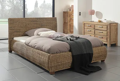 Produktbild von Wolf Möbel Rattanbett 'Round' 160x200cm Rattan Holz Doppelbett Bettgestell Bett