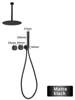 Immagine prodotto di Sistema doccia con miscelatore - Doccia a pioggia da parete - Ottone - Soffione rotondo da 20 cm - Con doccetta manuale - Braccio doccia da 30 cm - Nero opaco