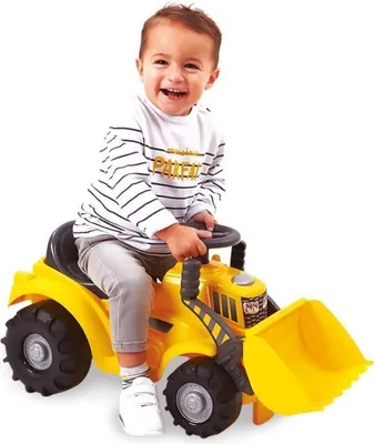 Image de Porteur Tractopelle Ecoiffier Jaune, Pour Enfant 12-36 Mois, Pelle Avant Basculante, Siège avec Rangement
