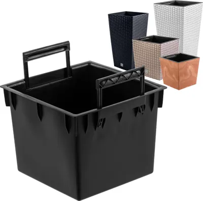 Obrázok produktu pre Vymeniteľná štvorcová vložka do kvetináča s držadlami 24x24 cm čierna 11 L pre kvetináče Prosperplast H 44,9 cm - uľahčuje kontrolu hladiny vody v kvetináči