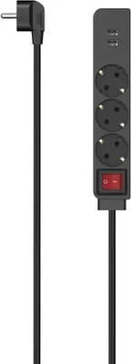 Produktbild von Hama 00223182, 1,4 m, Drinnen, Abgewinkelt, Schwarz, 3 AC-Ausgänge, 17 W