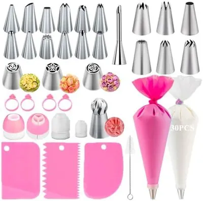 Produktbild von Spritzbeutel Mit Tüllen, Spritzbeutel Einweg, 6 Verschiedene Typen Von Spritztüllen, Spritztüllen Set, Torten Zubehör, Torten Set (66 Stück)