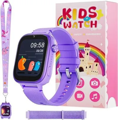 Image de montre intelligente pour enfants 4G avec GPS et appels, montre-bracelet pour enfants garçon fille,avec appel téléphonique vidéo, messages, mode école, SOS, fonction jeux,Violet
