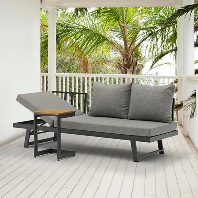 Produktbild von Gartensofa Mallorca verstellbares Loungesofa mit Tisch Aluminium/Holz – 5012