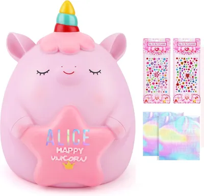 Einhorn-Sparschwein für Mädchen, mit Aufklebern & Armband