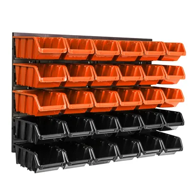 Produktbild von 30 stck. Box Lagersystem Wandregal 58 x 39cm Stapelboxen Schüttenregal Sichtlagerkästen Extra Starke Wandplatten Regal Erweiterbar Werkstattregal Lagerregal Werkstattwandregal Steckregal