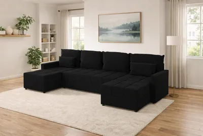 Zdjęcie produktu dla Duży narożnik DOMINO U z funkcją spania i pojemnikiem na pościel sofa do salonu