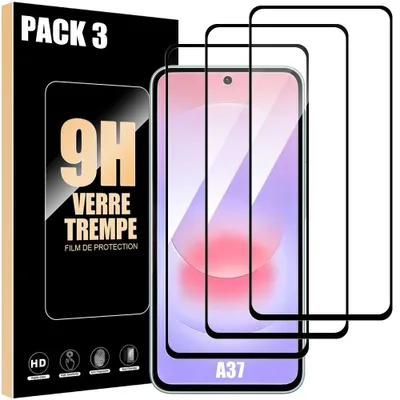 Image de 3x Verre Trempé Intégral pour Samsung Galaxy A37 5G - Protection avec Bord Noir Anti-Rayures