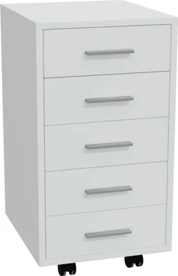 Produktbild von HAGO24 Rollcontainer Bürocontainer Büroschrank Aktenschrank Rollschrank 5 Schubladen Aluminium-Griffe Möbelrollen 360° schwenkbar Weiß