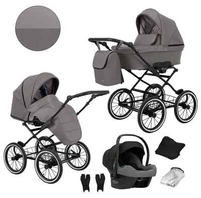 Produktbild von Kunert Romantic 3-in-1 Kombikinderwagen Graphit Eco mit Babyschale, schwarzer Rahmen