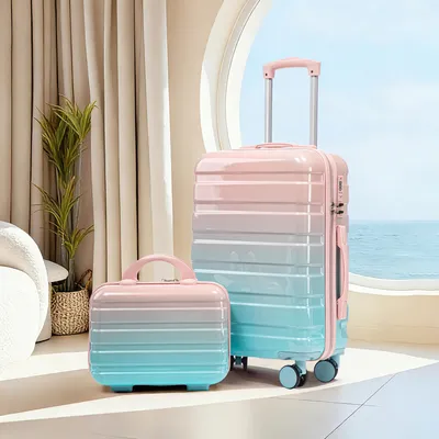 Produktbild von 14"/20" 2-teiliges PC-Spinner-Kofferset mit Zahlenschloss & 14" Kosmetiktasche (Rosa)