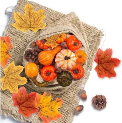 Produktbild von VGOODALL Künstliche Kürbisse Set Seidenahornblatt Eicheln Tannenzapfen Herbst Halloween