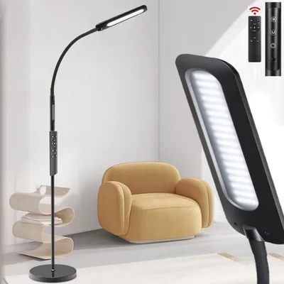 Produktbild von AIORBER LED Stehlampe,14W,mit 360° flexiblem Schwanenhals, dimmbar mit 3 Farbtemperaturen, 144 LEDs,für Lesesessel, Schlafzimmer, Leselampe, Schwarz