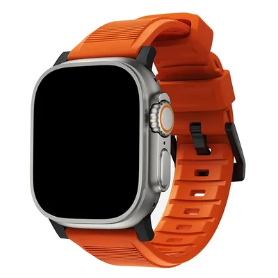 Produktbild von FFO2World Sport-Armband für Apple Watch 42mm (nur S1/2/3) /49/46/45/44mm- Schwarz/Orange Silikon, Atmungsaktiv & Wasserdicht