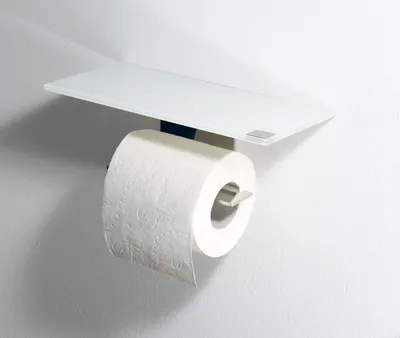 Produktbild von Toilettenpapierhalter mit Ablage, Rollenhalter Edelstahl, Glas weiß (lang)
