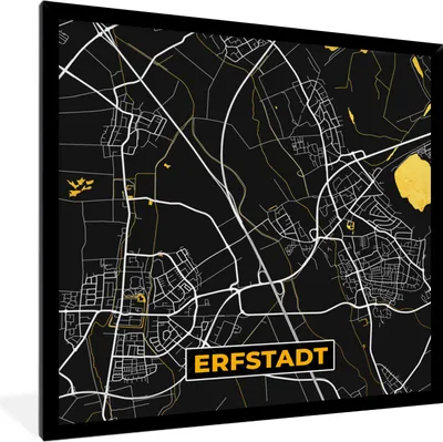 Produktbild von MuchoWow® Gerahmtes Poster Schwarz und Gold - Stadtplan - Erfstadt - Deutschland - Karte 40x40 cm - Poster mit Schwarzem Bilderrahmen Wandposter Rahmen Foto Bilder - Mit Rahmen - Wanddekoration Schlafzimmer