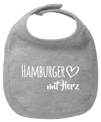 Produktbild von Huuraa Baby Lätzchen Hamburger mit Herz Heather Grey Klettverschluss  Baumwolle Latz Geschenkidee