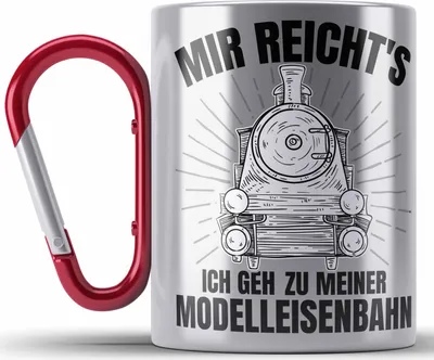 Produktbild von Trendation - Mir Reichts Ich Geh Zu Meiner Modelleisenbahn Geschenk Edelstahl Tasse Karabiner Dampflok Spruch Mönner Geschenkdidee (Rot)