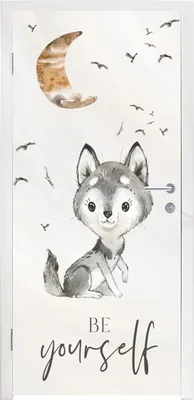 Produktbild von MuchoWow® Türtapete Selbstklebende Türfolie Sprichwörter - Wolf - Sei du selbst - Kinder - Jungen - Mädchen - Aquarell 80x205 cm Türposter Türaufkleber Klebefolie Türklebefolie - Fototapete - XXL-Aufklebern