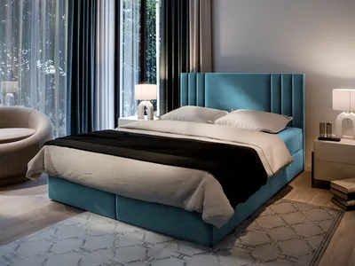 Produktbild von Masseno Boxspringbett BRES 140x200 cm Komplett-Set mit Bonell Matratze und Topper, Polsterbett mit Bettkästen -Blau, CASABLANCA 13