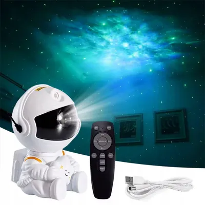 Image de Projecteur galaxie astronaute USB avec 8 couleurs de nébuleuse 5 niveaux de luminosité minuterie et étoiles vertes