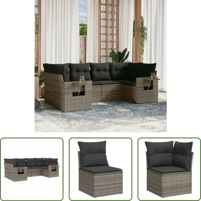 Produktbild von The Living Store 6-tlg. Garten-Sofagarnitur mit Kissen Grau Poly Rattan