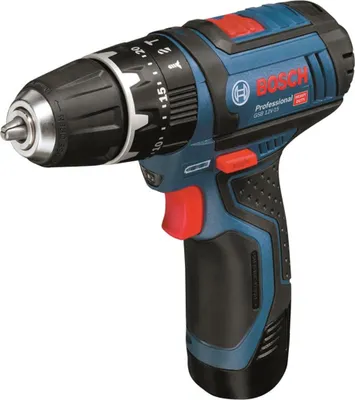 Produktbild von Bosch Schlagbohrschrauber GSB 12 V-15 inkl. 2 Akkus 2,0 Ah, Ladegerät, Tasche, 39 tlg. Zubehör