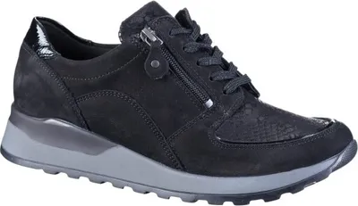 Produktbild von WALDLÄUFER Hiroko-Soft Damen Leder Sneakers schwarz, Extra Weite H, OrthoTritt Einlage