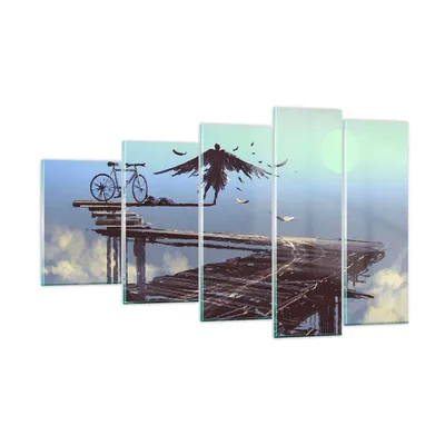 Produktbild von Bilder auf glas - Vogel Fahrrad modern - 100x60cm - Glasbilder - Wandbilder - Kunstdruck - zum Aufhängen bereit - Wanddekoration aus Glas - Glas Bilder - Wandbild auf Glas - 5 Teile - GEG100x60-3721