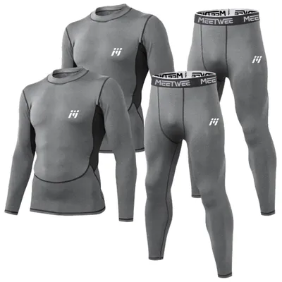 Produktbild von 2er Pack Thermounterwäsche Herren, Skiunterwäsche Herren & funktionsunterwäsche, Atmungsaktiv, Schweißregulierung-GRAU-L