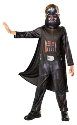 Produktbild von Rubies Darth Vader Kostüm für Kinder, Jumpsuit mit Umhang und Maske, offizielles Star Wars-Kostüm, nachhaltig, grün, Kollektion für Karneval, Weihnachten, Geburtstag, Party und Halloween