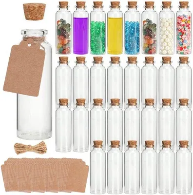 Produktbild von 30 Mini-Glasflaschen à 30 ml mit Korken, ideal für DIY-Dekoration, kleine Glasflaschen für Nachrichten, Wünsche und Kunstprojekte