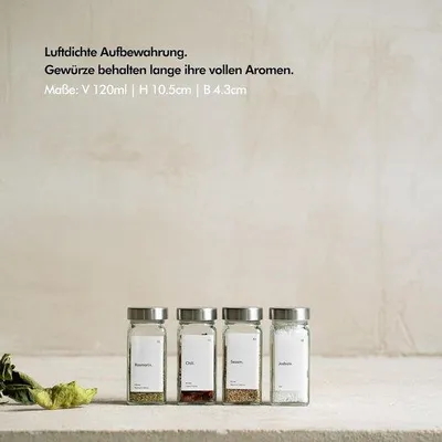 Produktbild von Kleine quadratische Gewürzgläser mit Edelstahldeckel