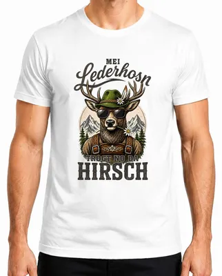 Obrázok produktu pre Mei Lederhosn – pánske tričko s motívom "Hirsch Trachtenshirt Lederhose Dirndl", biela farba, veľkosť M