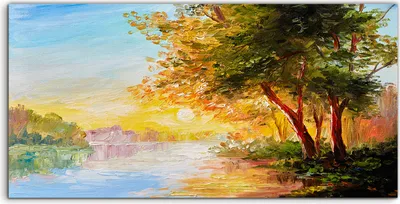 Produktbild von Coloray Acrylbild 120x60  Wandbild Acrylbilder Malerei Landschaft Fluss Frühlingswald