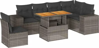 Image de vidaXL Ensemble de salon de jardin 7 pièces avec coussins Gris Poly rotin