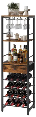 Produktbild von Freistehender Weinregal für 16 Flaschen mit Glashalter und Schublade