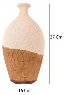 Image de Pot décoratif en céramique écru Ø 16 x H 37 cm - peint à la main