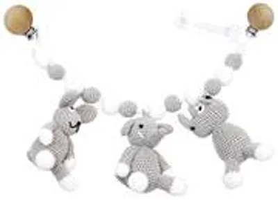 Produktbild von natureZOO Kinderwagenkette 40 cm Hase Elefant Nashorn aus Bambusgarn
