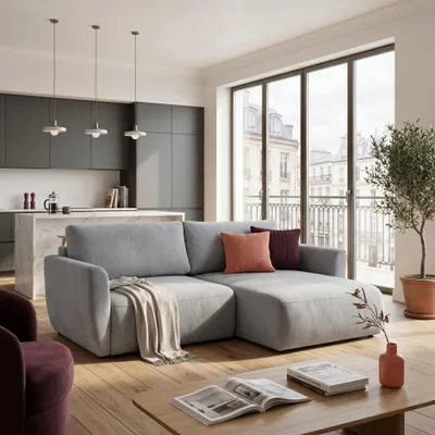 Produktbild von MUFFO Ecksofa BELLA L Rechts mit Schlaffunktion 140x205 Velours Grau